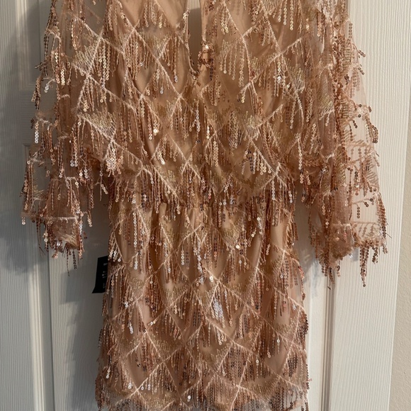 Sweet Sparkles Rose Gold Sequin Fringe Embroidered Romper NWT - Picture 2 of 3